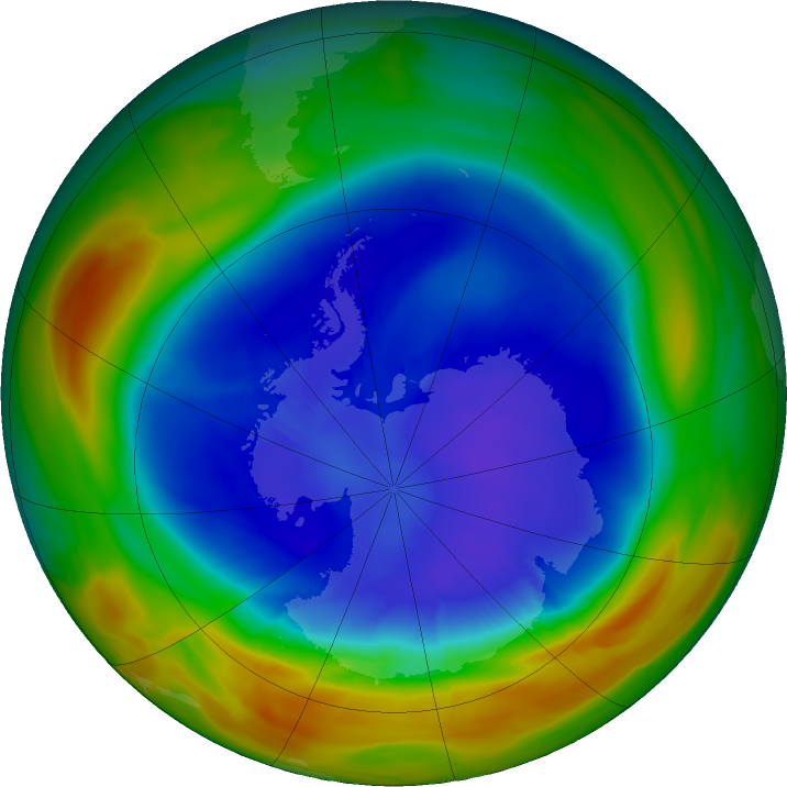 Antarctic ozone map for 09 September 2025